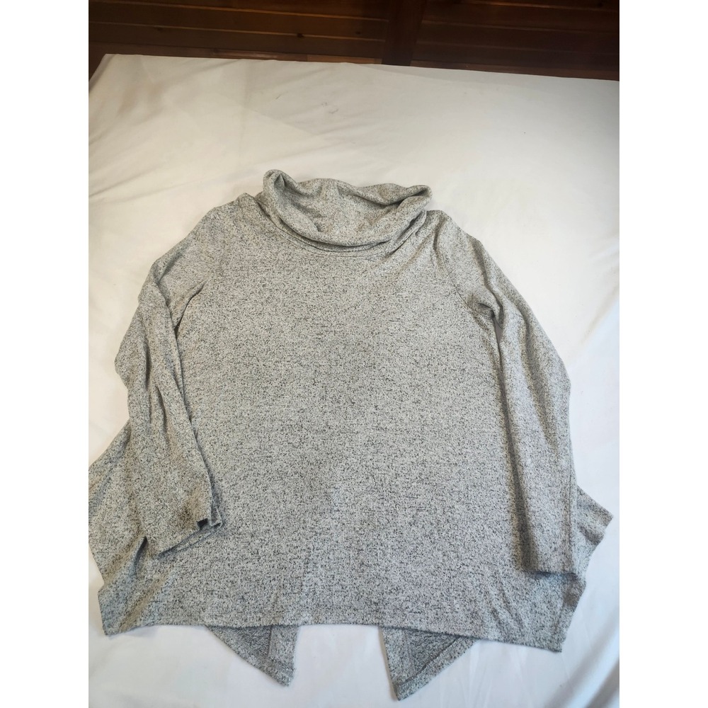 Misia Women Gray Marl Asymmetrical Button Back Cowl Neck Top Large L Long Sleeve